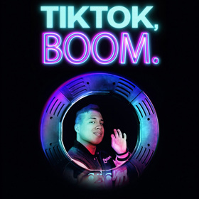 Movie poster for documentary film TikTok, Boom features person posing in front of ring light.