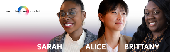 NIL Logo with Sarah, Alice, and Brittany's headshots