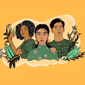 Artwork shows 3 Asian Americans