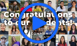 A video thumbnail with the text "Congratulations to our students!" overlaid over students' profile images